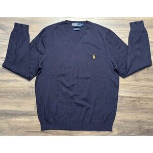 Polo Ralph Lauren Sweater Mens L Navy Long Sleeve V Neck Pima Cotton Pullover